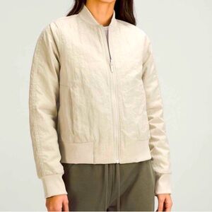 Lululemon Non-Stop Reversible Bomber Jacket 6 Raw Linen Tan Water Resistant